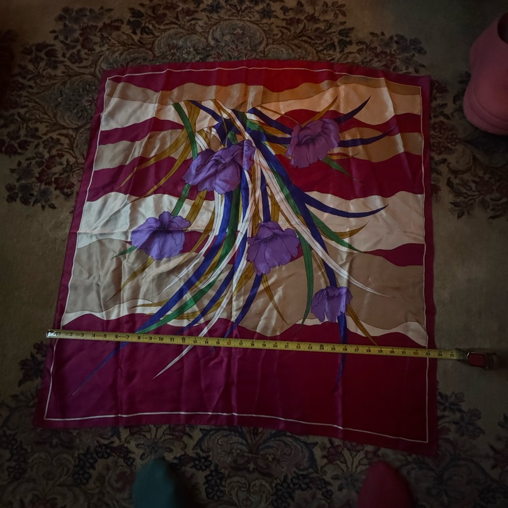 Floral Silk Scarf with Purple Accents